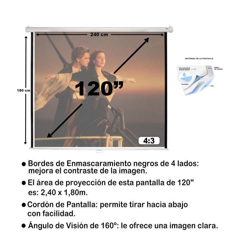 MALIK - Telon Mural 2.40mx1.80m 4:3 para Proytor Philips N/pix 520