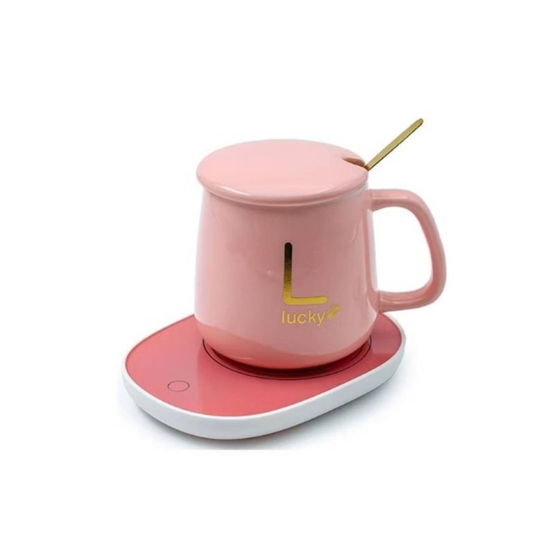 GENERICO - Taza De Cafe Y Plato Con Calentamiento Electrico - Rosa