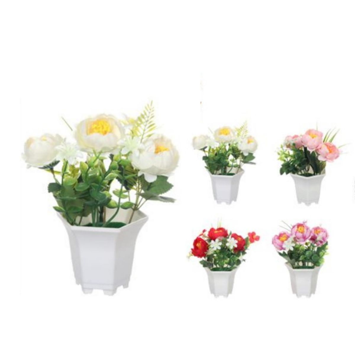 GENERICO - SET X 2 MINI MACETA CON FLORES DECORATIVO ARTIFICIAL 22cm C00119