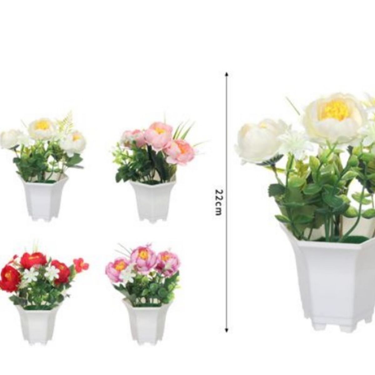 GENERICO - SET X 2 MINI MACETA CON FLORES DECORATIVO ARTIFICIAL 22cm C00119