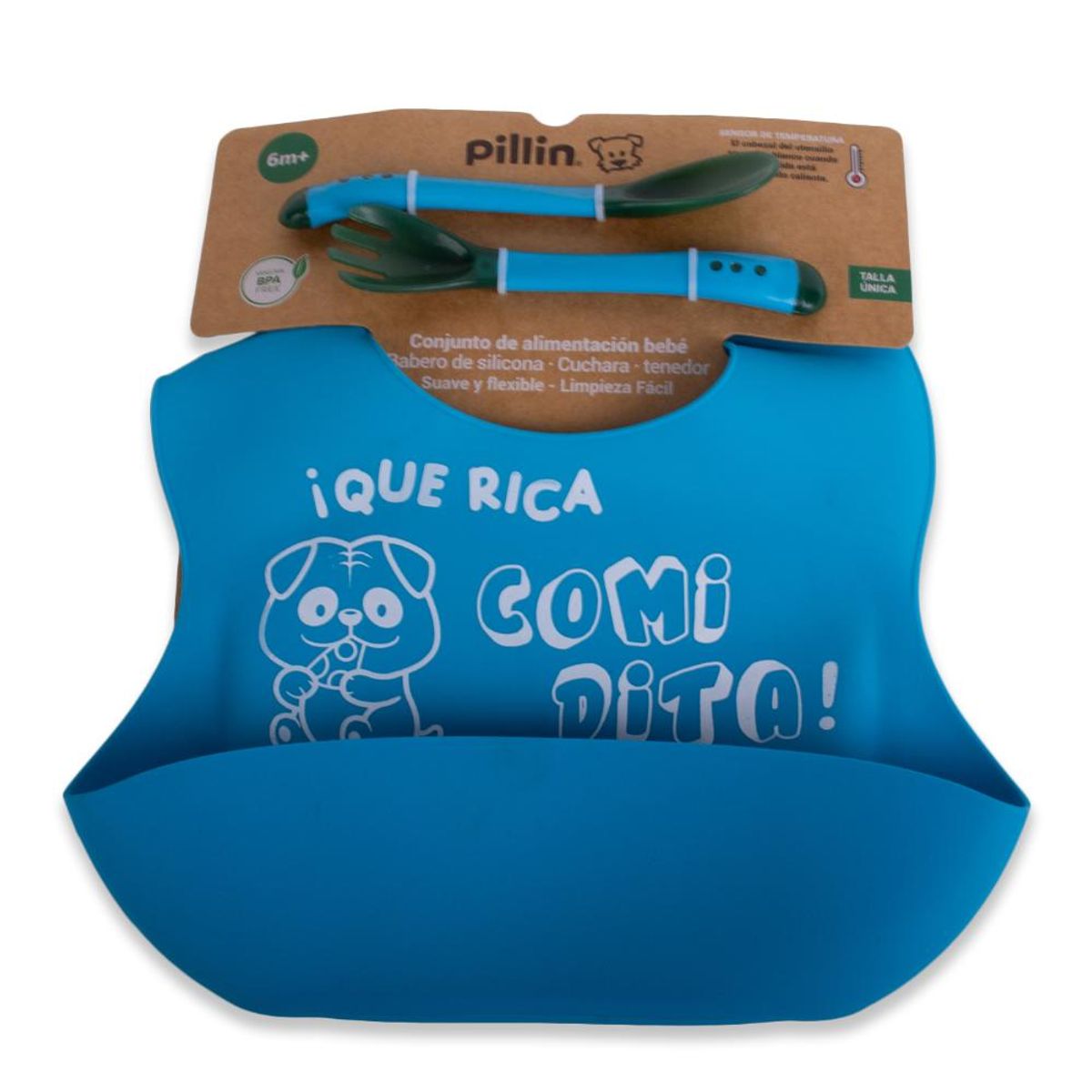 PILLIN - Set Babero y cubiertos Bebé Niño Azul Pillin PILLIN