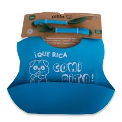 PILLIN - Set Babero y cubiertos Bebé Niño Azul - Azul