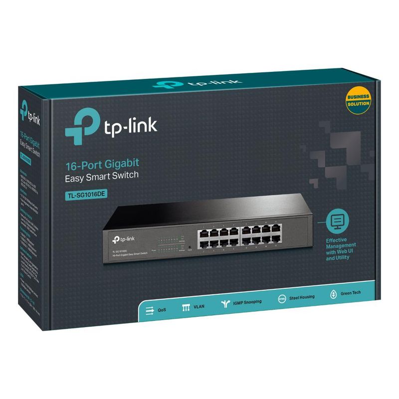 TP LINK - SWITCH TPLINK TL-SG1016DE 16-PORT GIGABIT EASY SMART - Negro