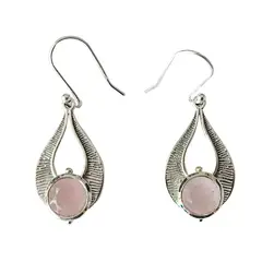 ANDREA COGGIOLA JOYAS - Aros Ganesha Cuarzo Rosa Plata Fina 925