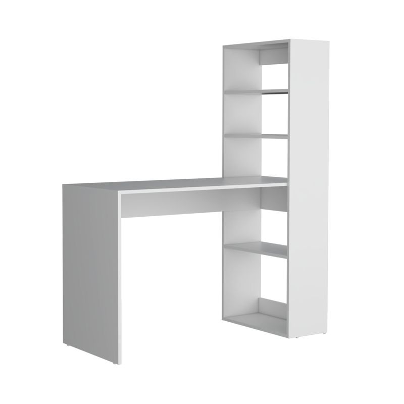 FMFURNITURE - Escritorio - Café Claro y Blanco 144x120x53 cm