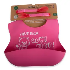 PILLIN - Set Babero y cubiertos Bebé Niña Fucsia