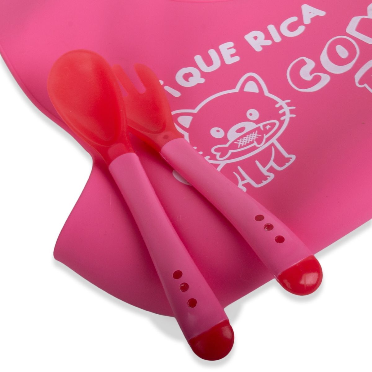PILLIN - Set Babero y cubiertos Bebé Niña Fucsia Pillin PILLIN