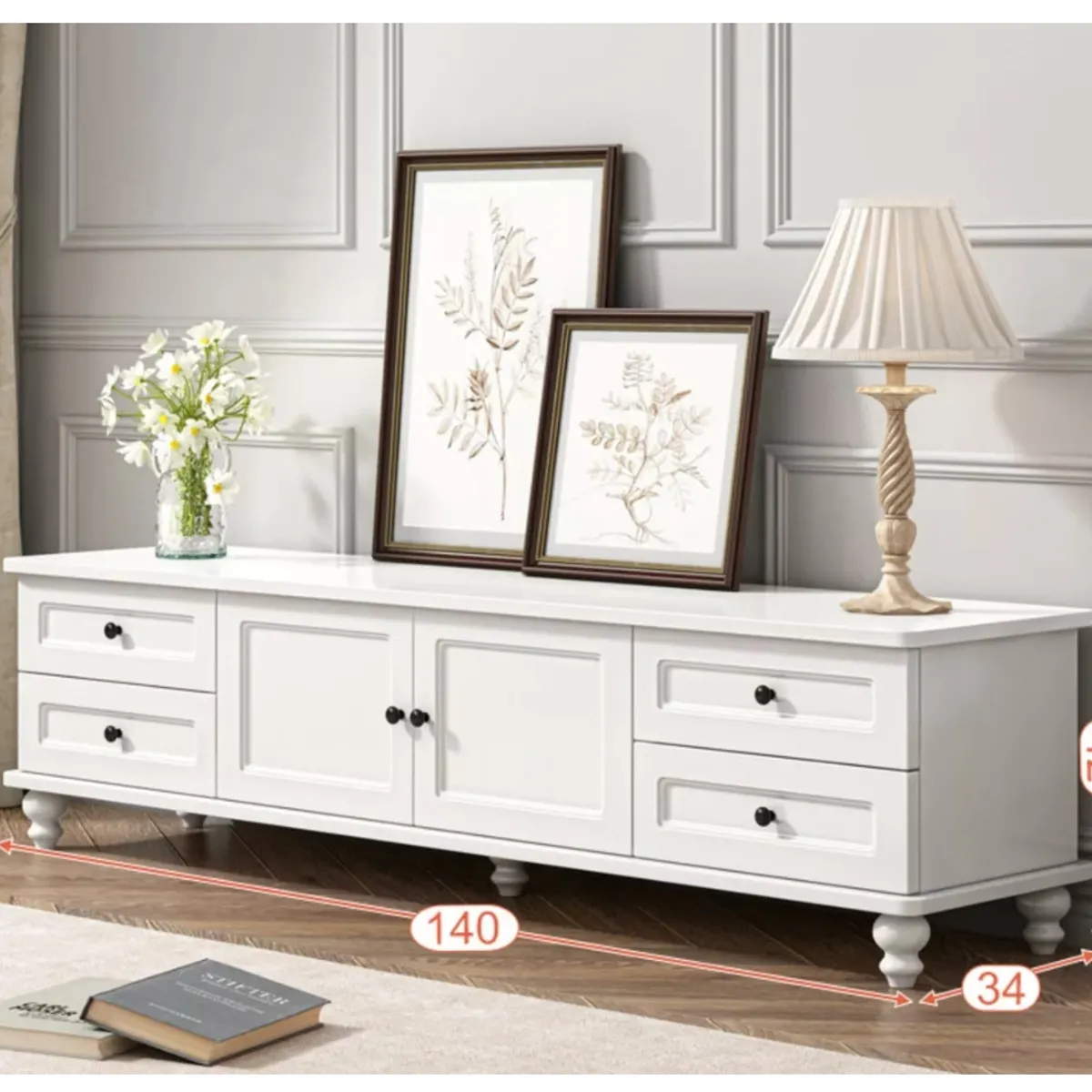 HOMER DESIGN - Rack Tv 140x34x42cm Melamina Estilo Europeo Con Patas