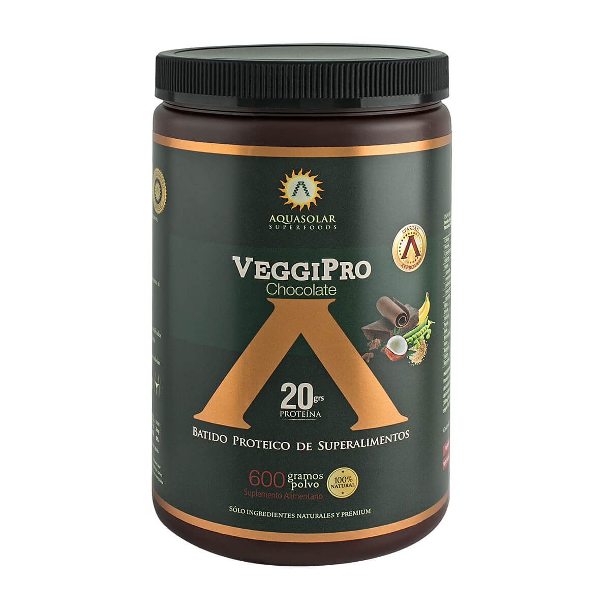 AQUA SOLAR - Veggipro One, Proteína vegana (600 gr) - Original - CHOCOLATE