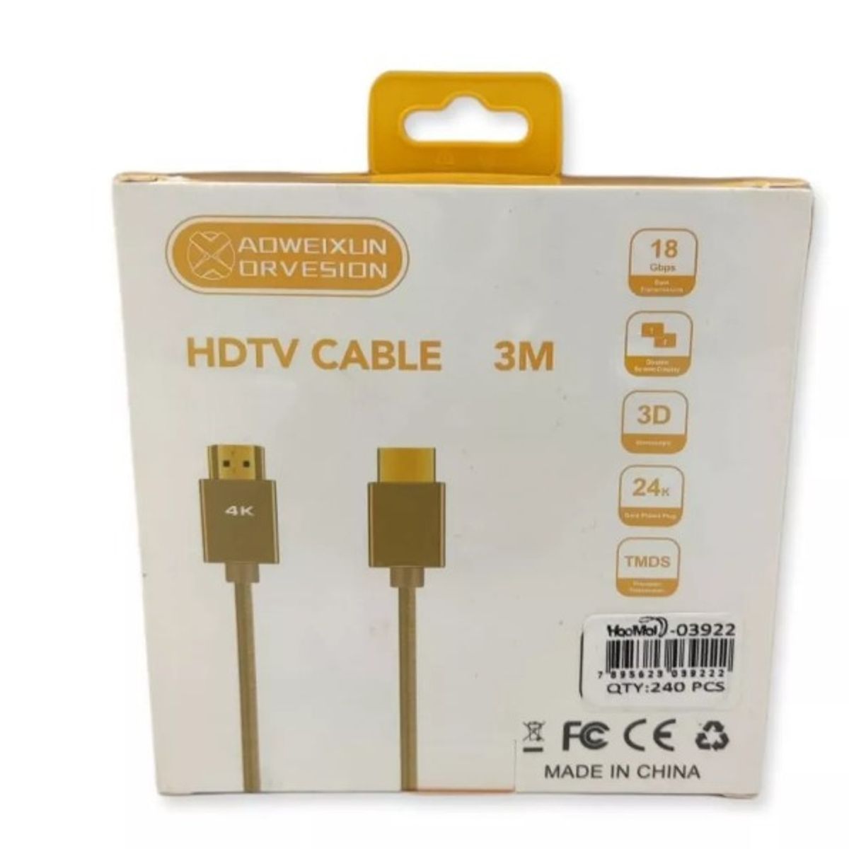 GENERICO - Cable Hdmi De 3 Metros AMARILLO 4k - Miki Imports
