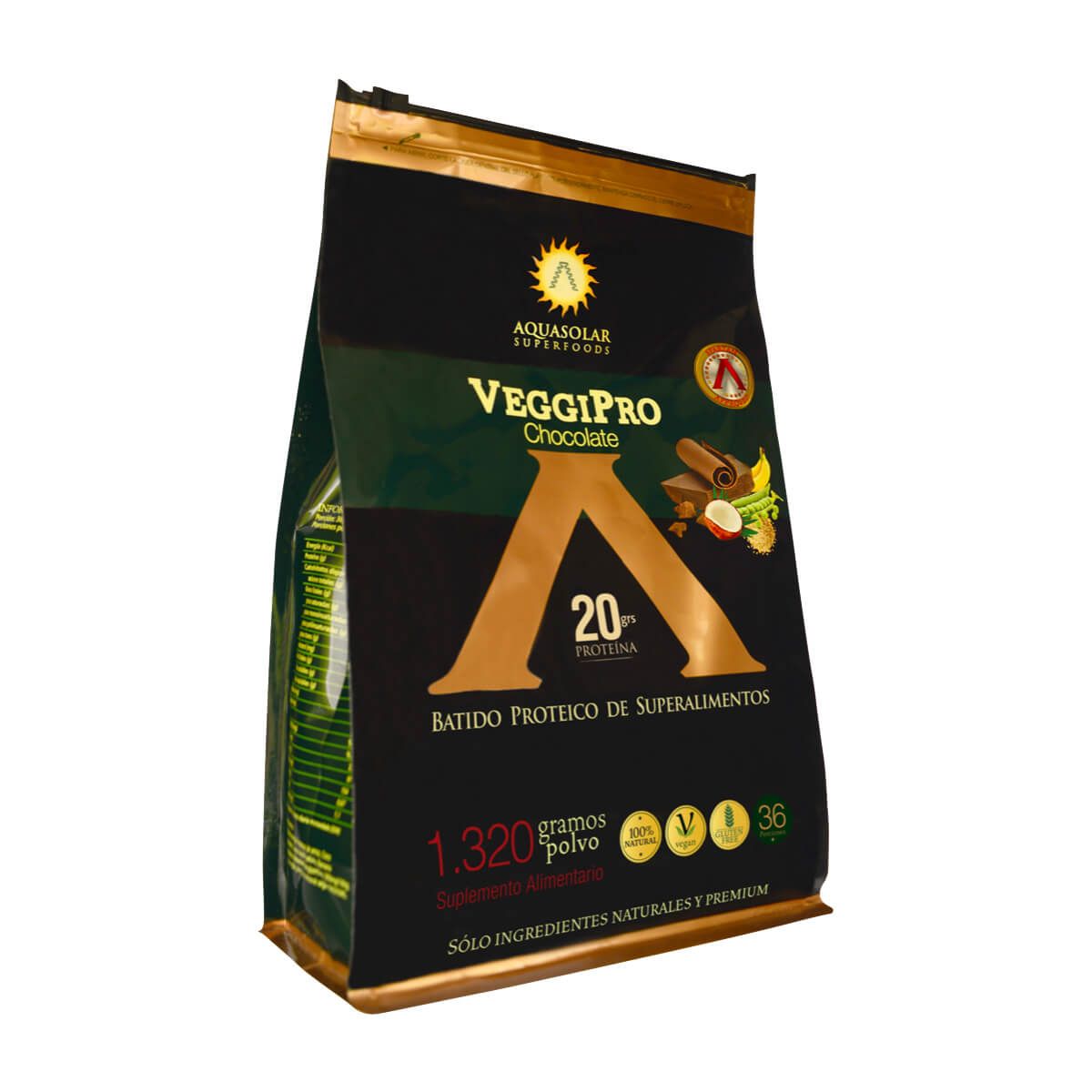 AQUA SOLAR - Veggipro, Proteína vegana (1,3 Kg) - Original - CHOCOLATE