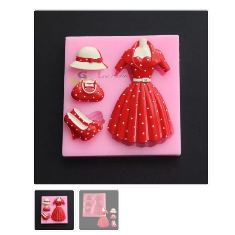 GENERICO - Molde Para Fondant Silicona Rosa Forma Vestido