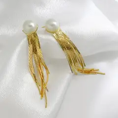 GENERICO - Aros fiesta Chapados en Oro con Perla