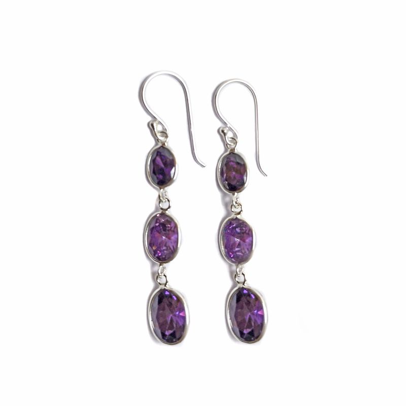 ANDREA COGGIOLA JOYAS - Aros  3 Óvalos Circón Morado Plata Fina 925