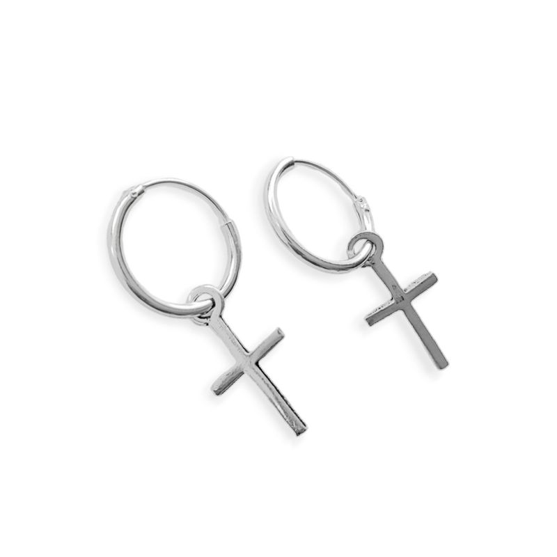 ANDREA COGGIOLA JOYAS - Aros Argolla Cruz Colgante Plata Fina 925