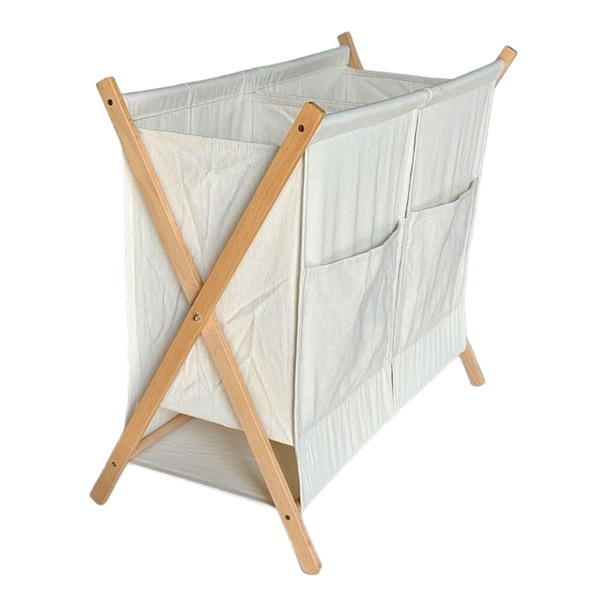 LOVEN - Cesto Doble de Ropa Sucia Beige Plegable con Bolsillo