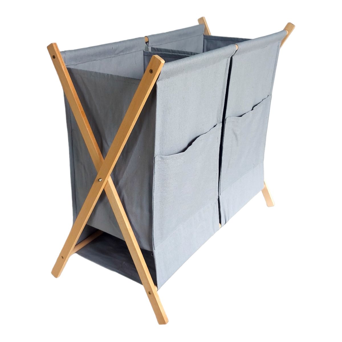 LOVEN - Cesto Doble de Ropa Sucia Gris Plegable con Bolsillo