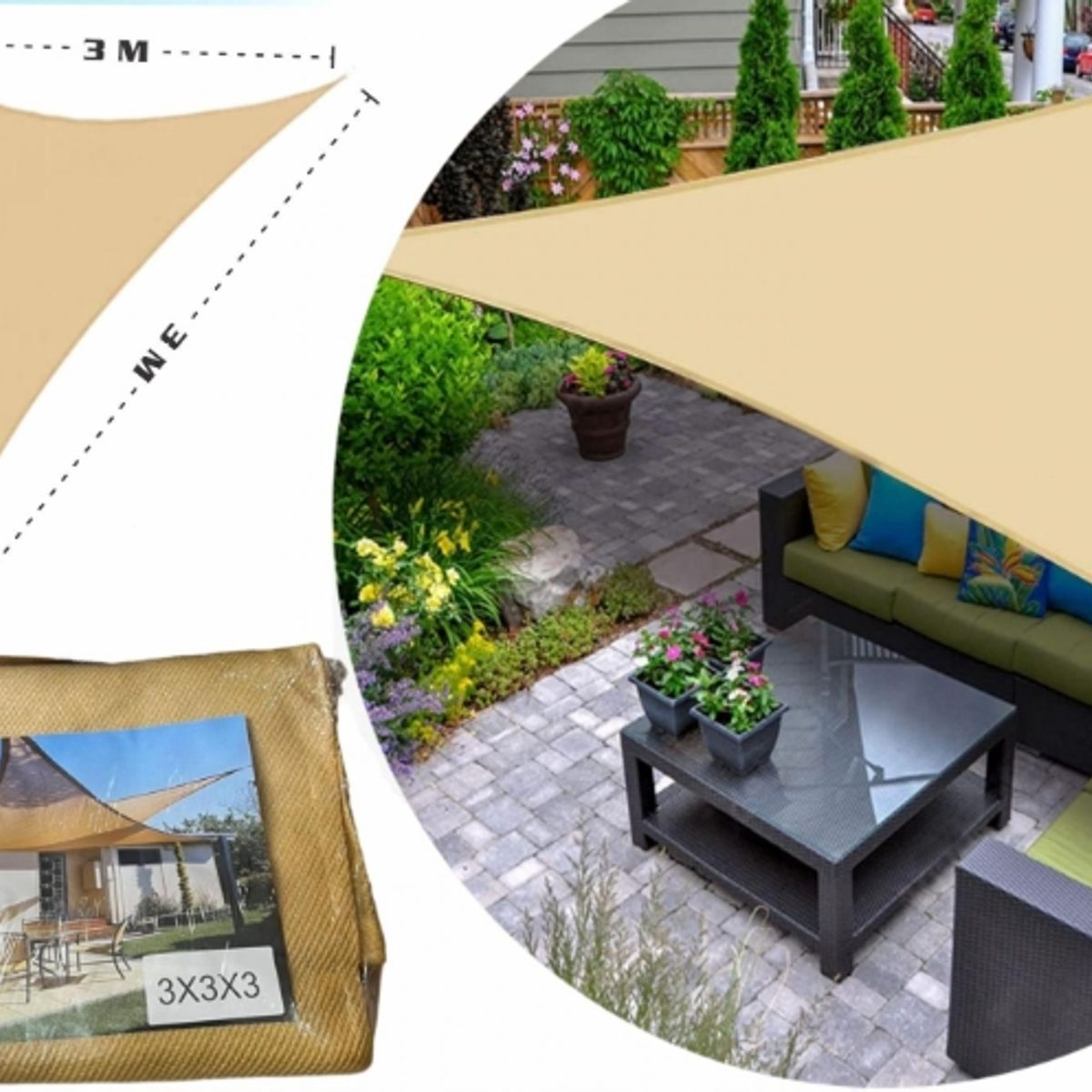 GENERICO - Lona Toldo Vela Sombra Triangular  36x36x36 Anti Uv - Calidad premium