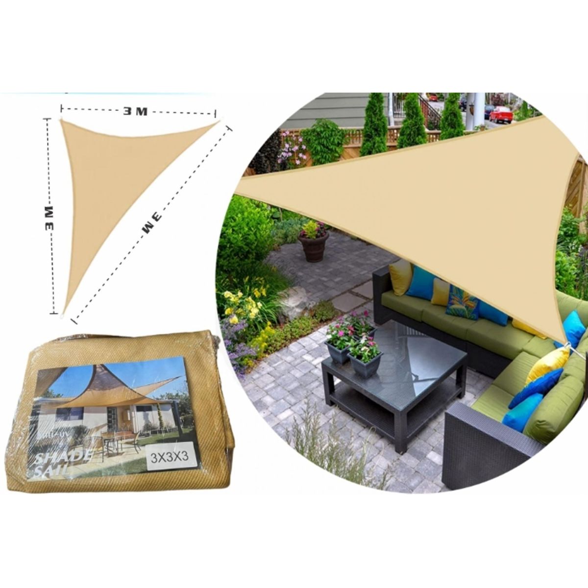 GENERICO - Lona Toldo Vela Sombra Triangular  36x36x36 Anti Uv - Calidad premium