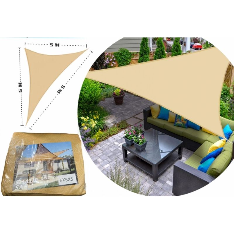GENERICO - Lona Toldo Vela Sombra Triangular  4.8x4.8x4.8 Anti Uv - Calidad premium
