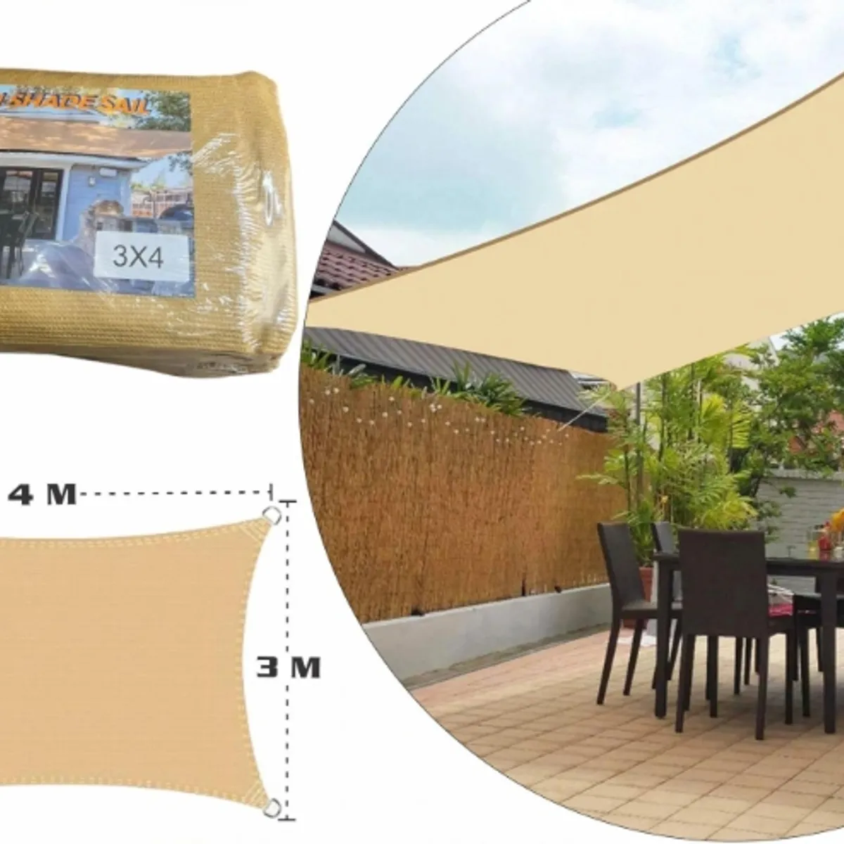 GENERICO - Lona Toldo Vela Sombra Rectangular 3x4 Anti Uv - Calidad premium
