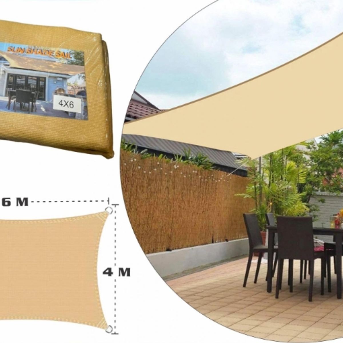 GENERICO - Lona Toldo Vela Sombra Rectangular 4x6 Anti Uv - Calidad premium