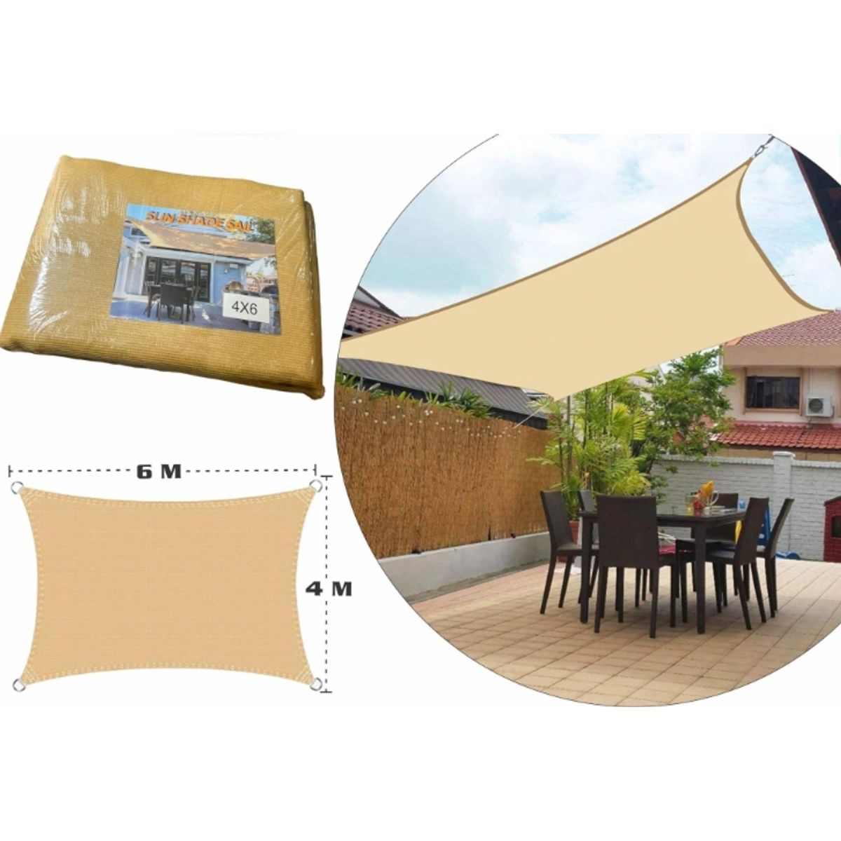 GENERICO - Lona Toldo Vela Sombra Rectangular 4x6 Anti Uv - Calidad premium