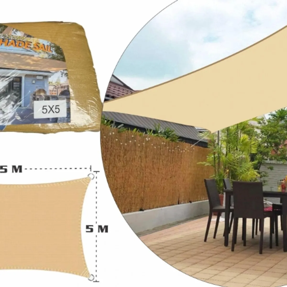 GENERICO - Lona Toldo Vela Sombra Rectangular 5x5 Anti Uv - Calidad premium