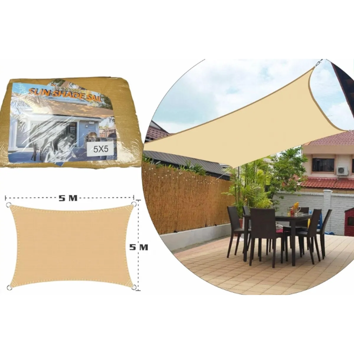 GENERICO - Lona Toldo Vela Sombra Rectangular 5x5 Anti Uv - Calidad premium