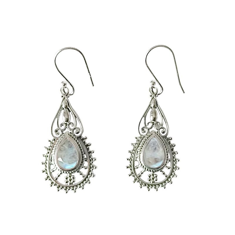 ANDREA COGGIOLA JOYAS - Aros Dharma Piedra Luna Plata Fina 925