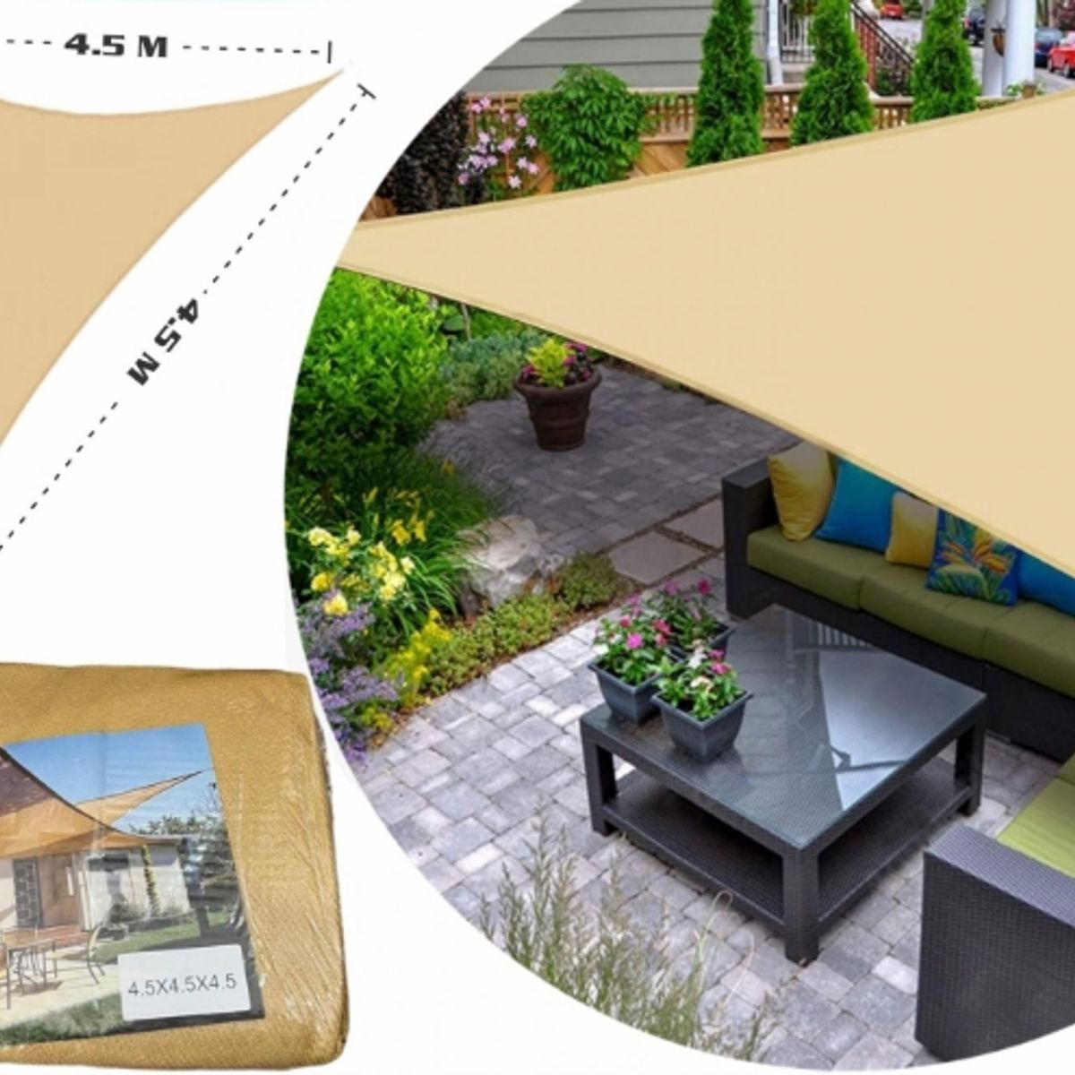 GENERICO - Lona Toldo Vela Sombra Triangular  4.5x4.5x4.5 Anti Uv - Calidad premium
