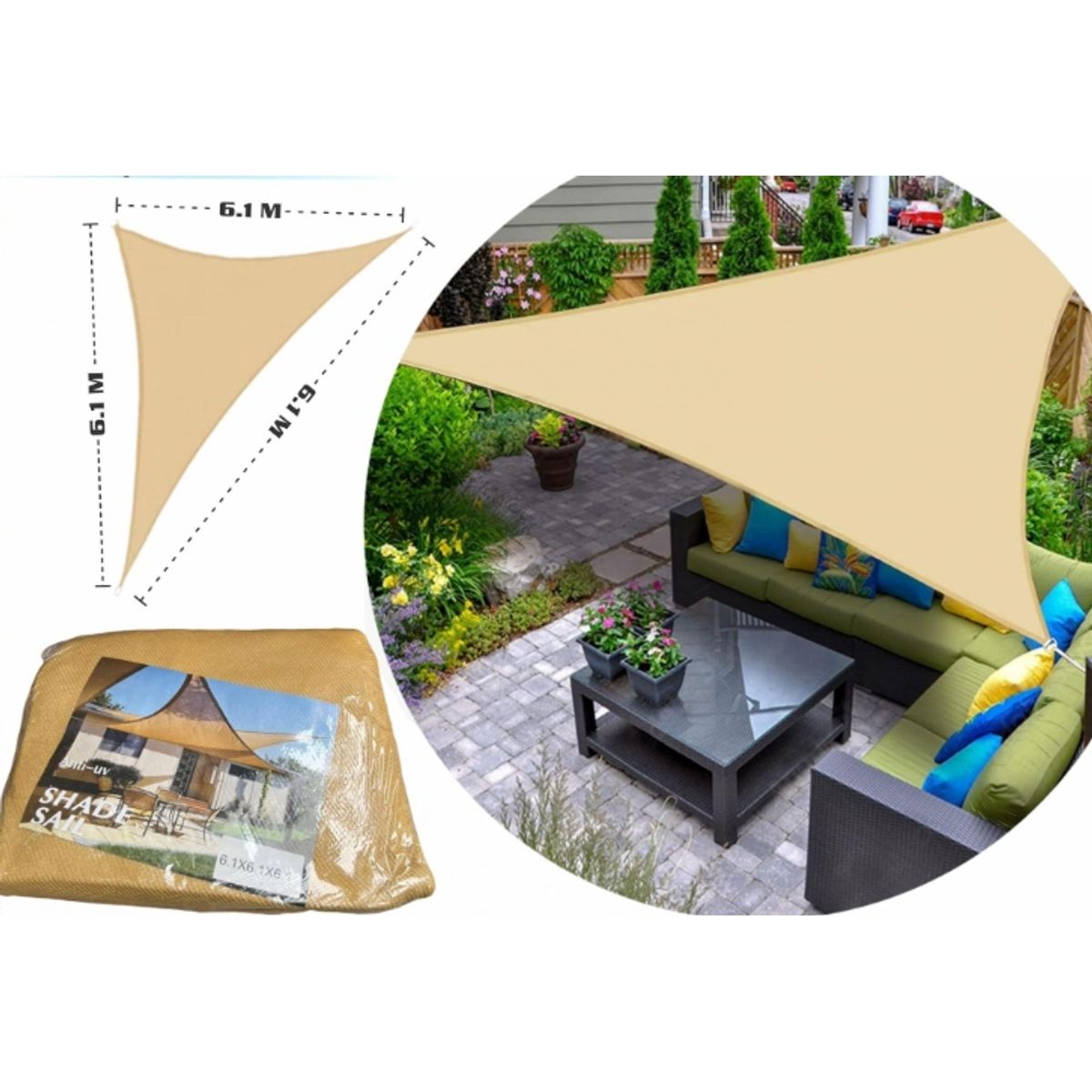 Lona Toldo Vela Sombra Triangular  61x61x61 Anti Uv - Calidad premium, marca GENERICO - Foto Principal