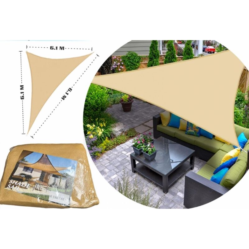 GENERICO - Lona Toldo Vela Sombra Triangular  6.1x6.1x6.1 Anti Uv - Calidad premium
