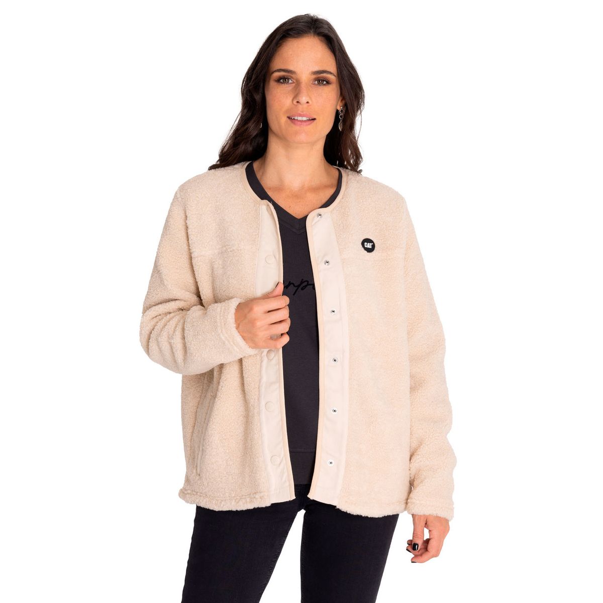 CAT - Polar Mujer Long Button Front Sherpa Beige/Crudo CAT