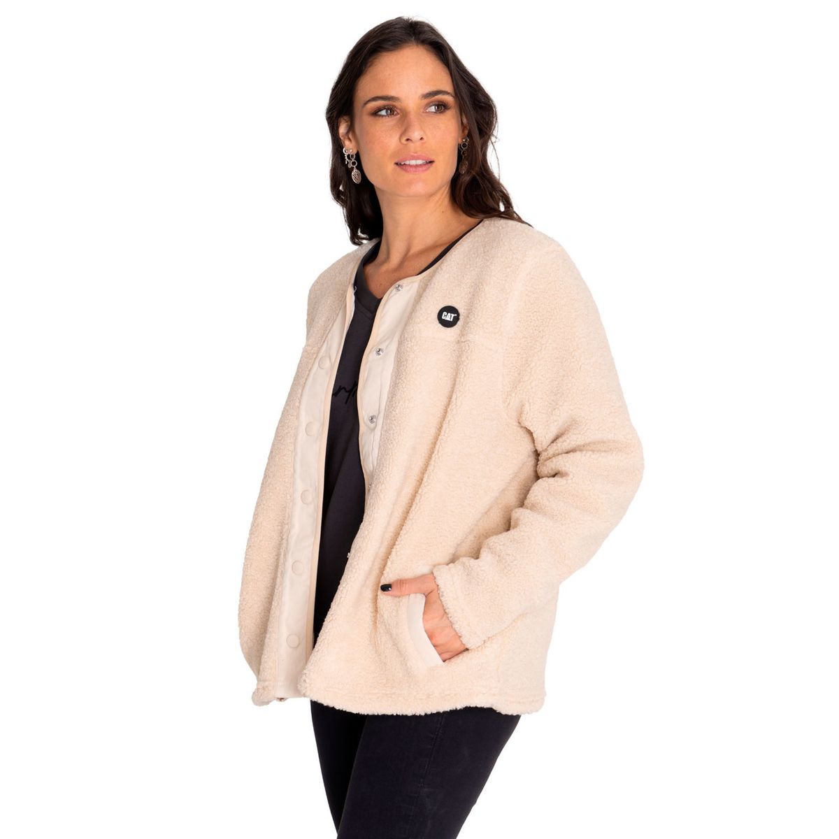 CAT - Polar Mujer Long Button Front Sherpa Beige/Crudo CAT