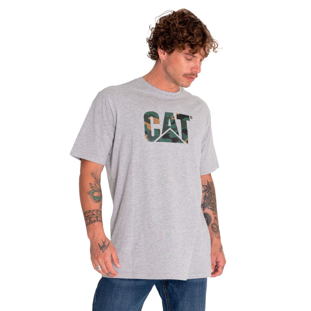 CAT - Polera Manga Corta Hombre Original Fit Logo Gris CAT