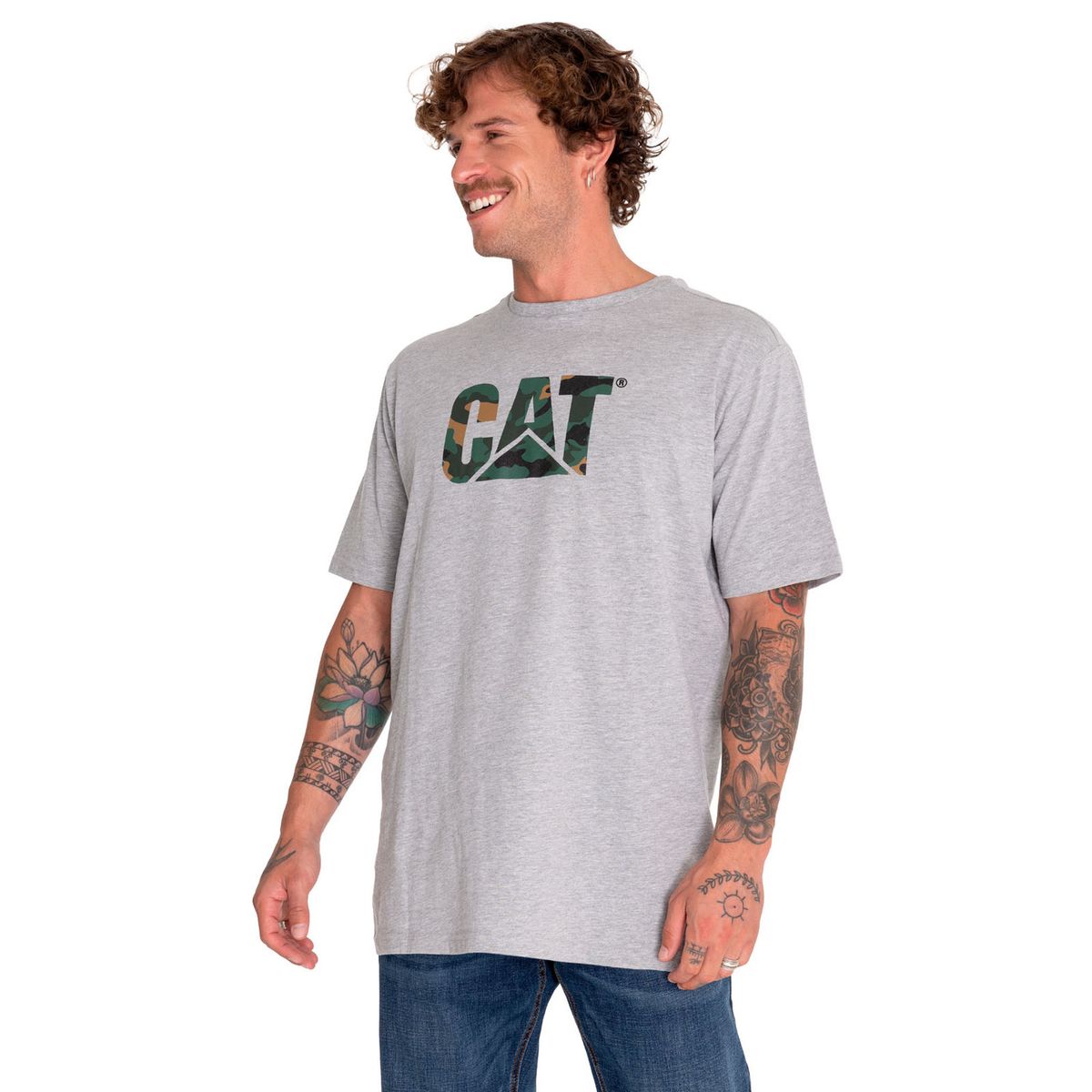 CAT - Polera Manga Corta Hombre Original Fit Logo Gris CAT