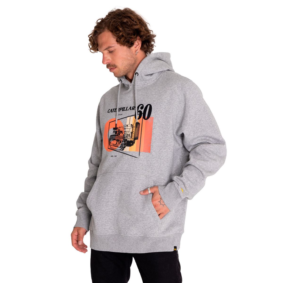 CAT - Poleron Casual Hombre Graphic Pullover Hoodie Gris CAT