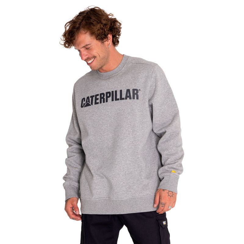 CAT - Polerón Unisex Logo Crewneck Sweatshirt Gris CAT