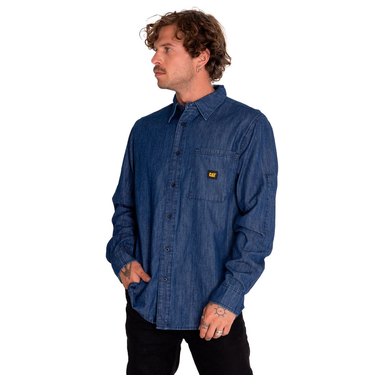 CAT - Camisa Manga Larga Hombre Denim Gris CAT