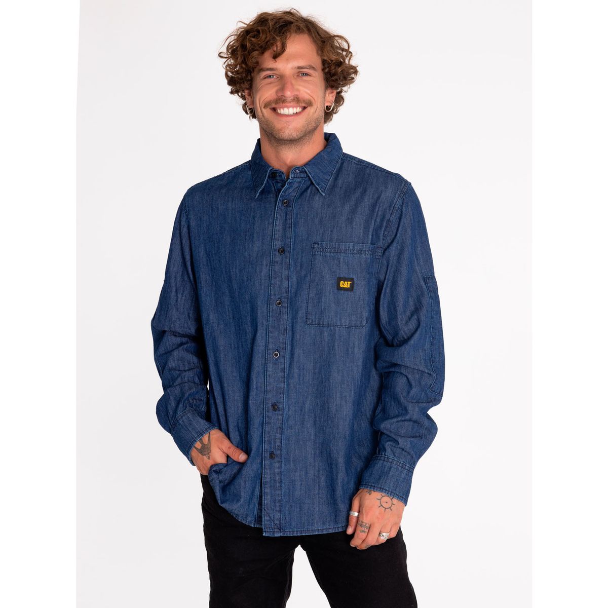 CAT - Camisa Manga Larga Hombre Denim Gris CAT