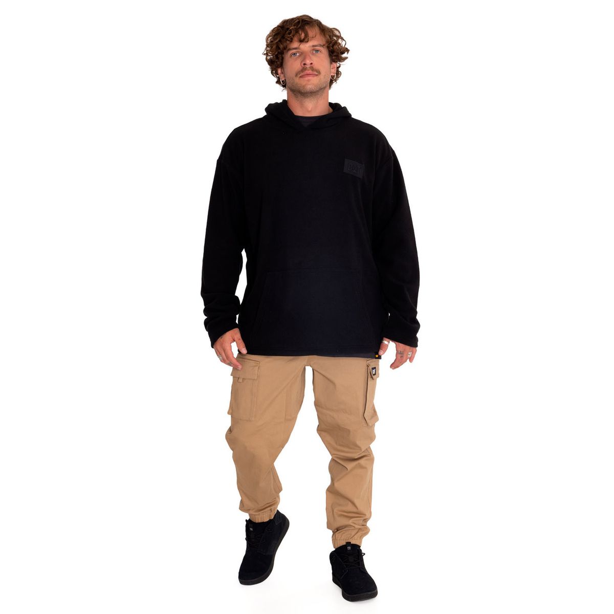 CAT - Polerón Unisex Microfleece Pullover Hoodie Negro CAT