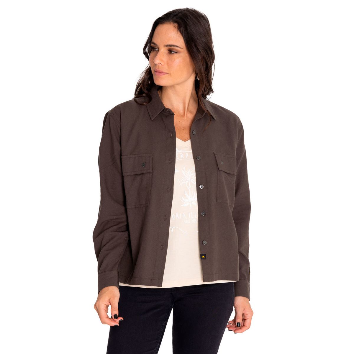 CAT - Blusa Manga Larga Mujer Heritage Uniform Boxy Negro CAT