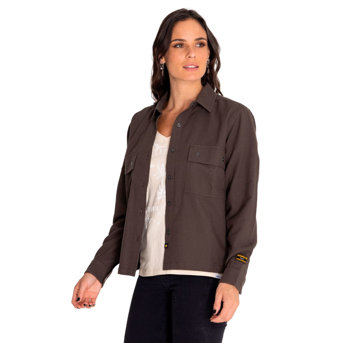 CAT - Blusa Manga Larga Mujer Heritage Uniform Boxy Negro CAT