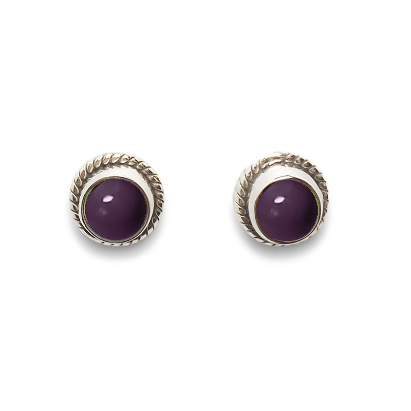 ANDREA COGGIOLA JOYAS - Aros Botón Trenzado Amatista Plata Fina 925