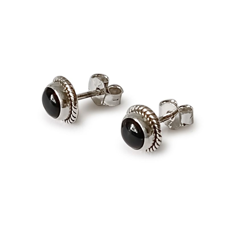 ANDREA COGGIOLA JOYAS - Aros Botón Trenzado Ónix Plata Fina 925