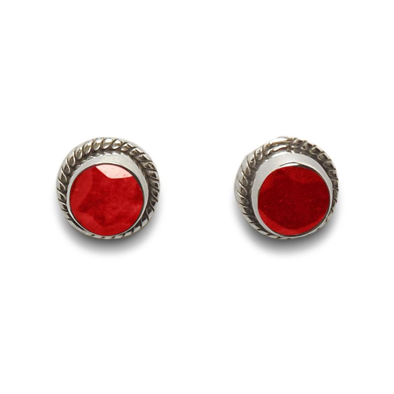 ANDREA COGGIOLA JOYAS - Aros Botón Trenzado Rubí Plata Fina 925