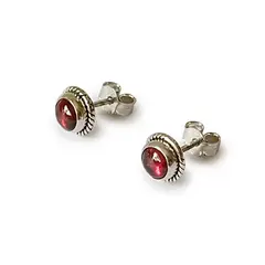 ANDREA COGGIOLA JOYAS - Aros Botón Trenzado Granate Plata Fina 925