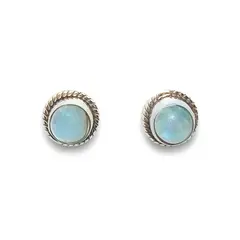 ANDREA COGGIOLA JOYAS - Aros Botón Trenzado Topacio Celeste Plata Fina 925