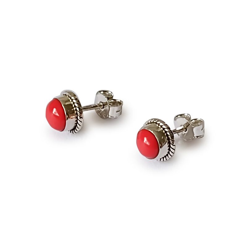 ANDREA COGGIOLA JOYAS - Aros Botón Trenzado Coral Plata Fina 925
